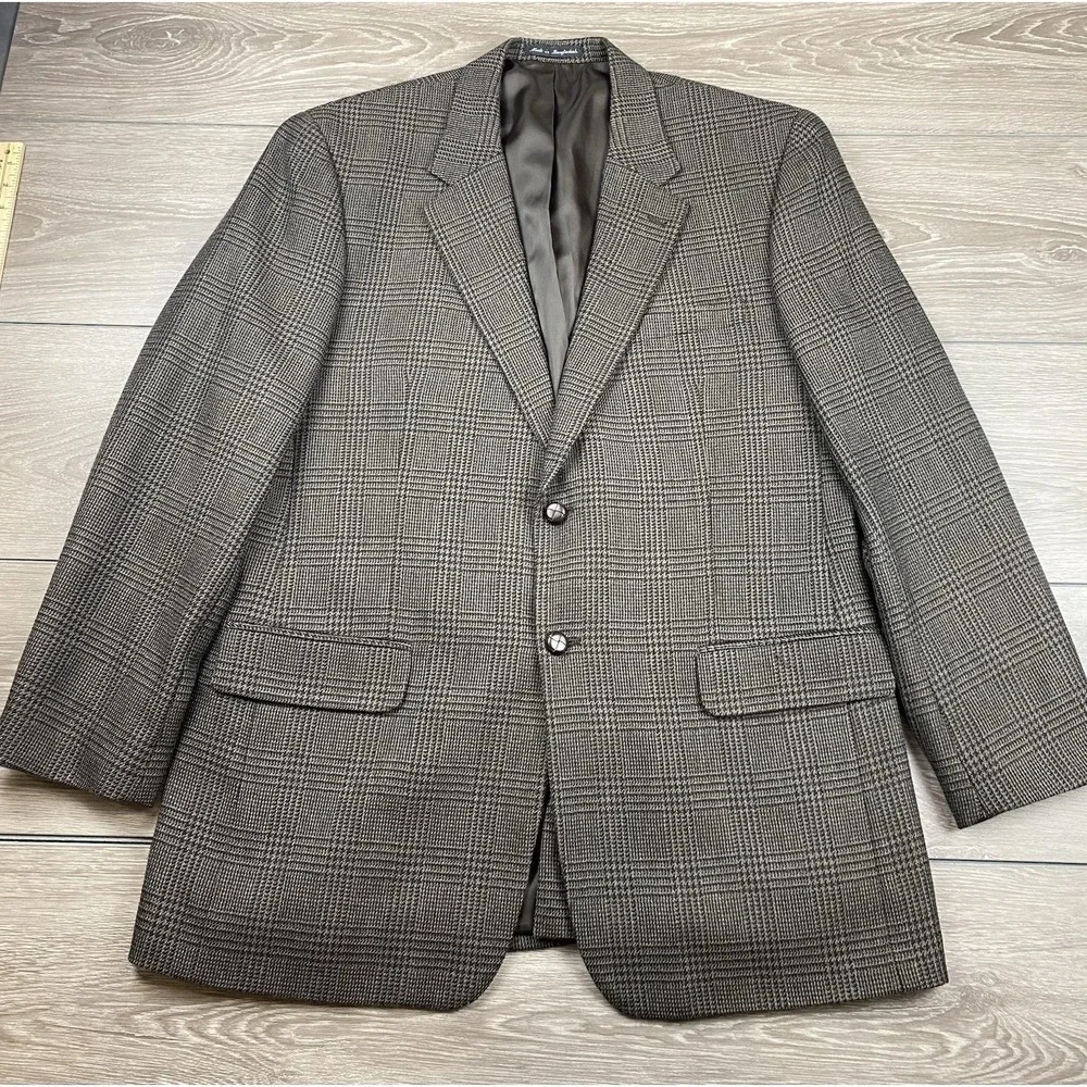 Savile Row Men's‎ Houndstooth 2 Button Sports Coat Brown Size 44